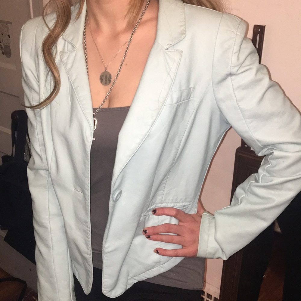 Baby blue leather blazer